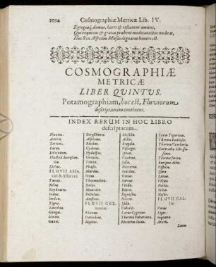 Cosmographiae Metricae Liber Quintus. Potamographiam ...