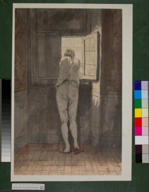 Druck von Johann Heinrich Wilhelm Tischbeins Gemälde "Goethe am Fenster der römischen Wohnung am Corso"