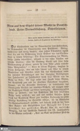 Rom auf dem Gipfel seiner Macht in Deutschland. Seine Verweltlichung. Oppositionen