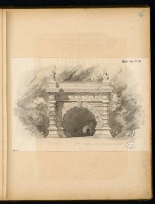 Tunnelportal Monatskonkurrenz Mai 1879: 3. Variante: Aufriss Vorderansicht 1:75 (vergl. MK 47-055)