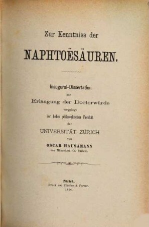 Zur Kenntniss der Naphtoësäuren : Inaug. Diss.