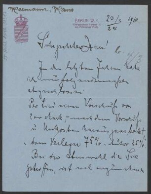 Brief an B. Schott's Söhne : 23.02.1910