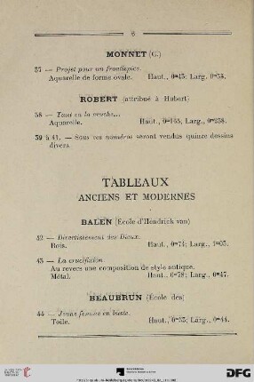 Tableaux anciens et modernes (Nr. 42-140)