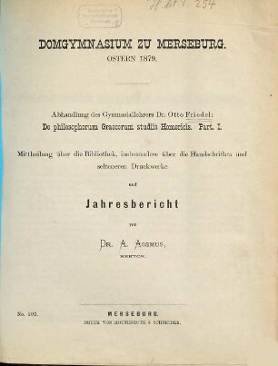 Jahresbericht des Rektors. 1880/81