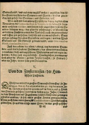 V. Von den Finsternussen/ der Himmlischen Liechtern.