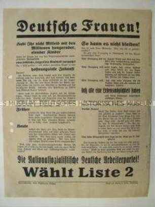 Wahlflugblatt der NSDAP zur Reichstagswahl am 31. Juli 1932 mit Ausrichtung auf die Frauen