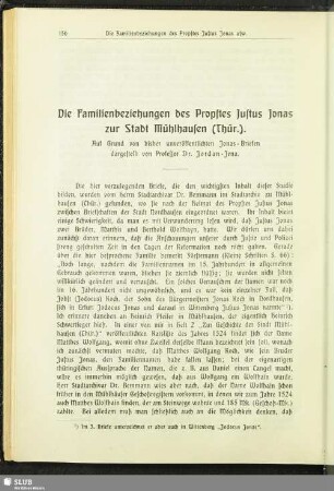 Die Familienbeziehungen des Propstes Justus Jonas zur Stadt Mühlhausen (Thür.). Auf Grund von bisher unveröffentlichten Jonas-Briefen.
