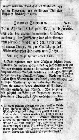 Zweyter Zeitraum. Vom Theodosius bis zum Mahomed