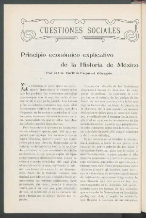 Principio económico explicativo de la Historia de México : Cuestiones sociales