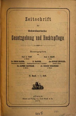 Zeitschrift für schweizerische Gesetzgebung und Rechtspflege. 2. 1875 (1876)