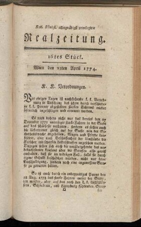 16tes Stück. Wien den 23ten April 1774.