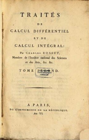 Traités De Calcul Différentiel Et De Calcul Intégral, 2[,1]