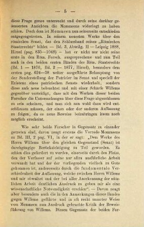 Mommsen und Willems in ihrer Auffassung der Sonderstellung der Patricier in dem Senat, resp. - einem engeren, ausschließlich patricischen Senat zur Zeit der römischen Republik