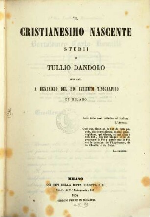 Il cristianesimo nascente : Studii