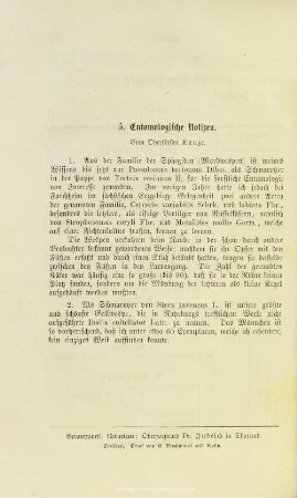 II.5. Entomologische Notizen
