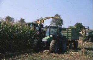 Fotografie: Ernteverfahren, Silomais, Maishäcksler selbstfahrend, Parallelverfahren, Ertragsmessung