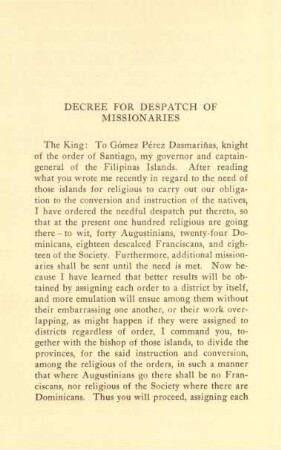 Decree for despatch of missionaries