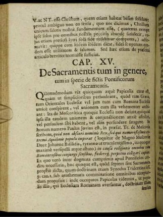 Cap. XV. De Sacramentis tum in genere, tumin specie fictis Pontificorum Sacramentis.