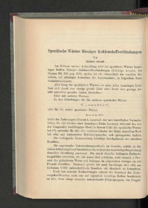 Spezifische Wärme flüssiger Kohlenstoffverbindungen.