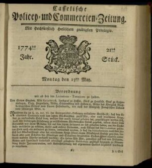 21tes Stueck, Montag den 23ten May 1774
