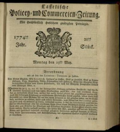 21tes Stueck, Montag den 23ten May 1774