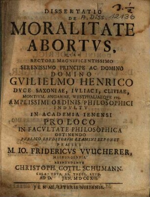 Dissertatio De Moralitate Abortus