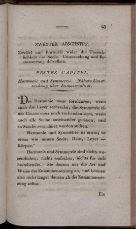 Zweyter Abschnitt. Zweifel und Einwürfe wider die Unsterblichkeit der Seele. Untersuchung und Beantwortung derselben.