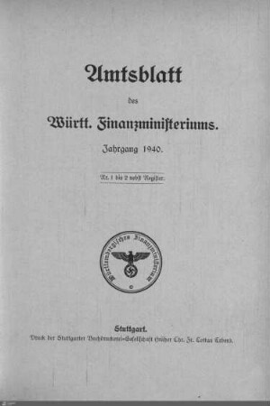8.1940: Finanzministerium, Amtsblatt 1940