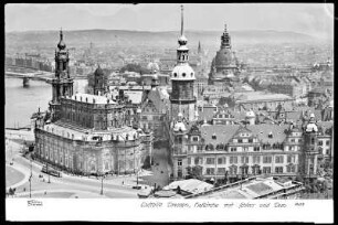 Dresden, Katholische Hofkirche, Residenzschloss und Frauenkirche, Luftbild