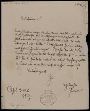 Brief von Jacob Grimm an Ignaz Theodor Liborius Meyer