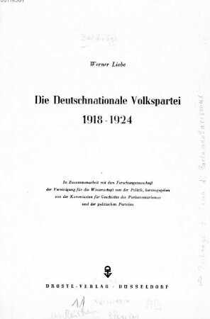 Die Deutschnationale Volkspartei 1918-1924