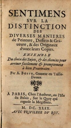 Sentimens sur la distinction des diverses manières de Peinture, Dessein et Graveure
