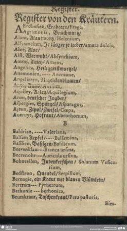 Register von den Kräutern
