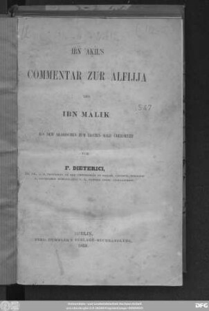 Ibn ʿAḳîl's Commentar zur Alfijja des Ibn Mâlik