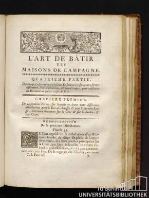 L'Art De Bâtir Des Maisons De Campangne. Quatrieme Partie.