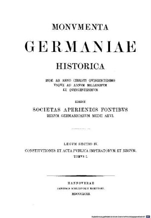 Monumenta Germaniae Historica : inde ab anno Christi 500 usque ad annum 1500. 1, Inde ab a. DCCCCXI usque ad a. MCXCVII