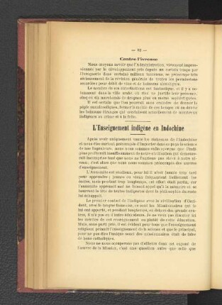 L'Enseignement indigène en Indochine.