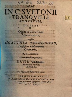 In C. Svetonii Tranqvilli Avgvstvm, Diatribe II.