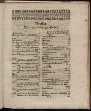 Register Derer merckwürdigen Sachen.