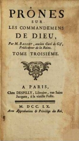 Prônes sur les Commandemens de Dieu, 3