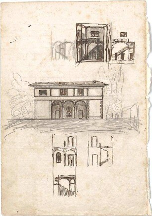 Hildebrand, Adolf von; Nemisee (Latium, Italien); Hausentwürfe - Ansicht (Schnitte)