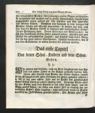 Das erste Capitel Von denen Schul-Kindern und dem Schul-Gehen