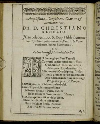 Amplissimo, Consultissimo, [...] Dn. D. Christiano Kegelio,[...]