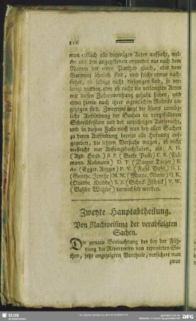 Zweyte Hauptabtheilung. Von Nachweisung der verabfolgten Sachen