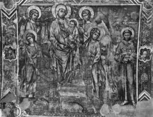 Maestà: Madonna und der heilige Franziskus, umgeben von Engeln