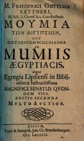 Historicum Schediasma de Mumiis Aegyptiacis