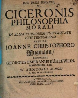 De Ciceronis philosophia morali