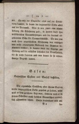 Galen: Galenisches System und Verfall desselben.