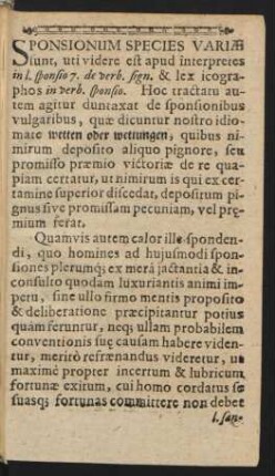 Sponsionum Species Variae sunt ...