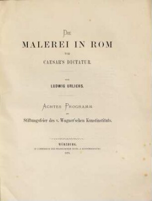 Die Malerei in Rom vor Caesar's Dictatur